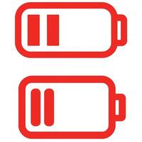 Red battery icons featuring bold pause symbols in a simple flat style ideal for UI design and web use vector