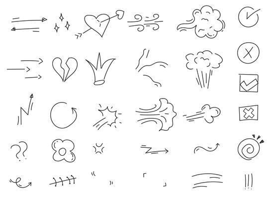 Hand Drawn Doodle Set with Arrows, Hearts and Geometric Shapes