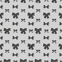 Seamless Pattern of Black Bows and Ribbons with Gold Heart Center on Soft Gray Background vector