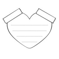 Hand drawn valentines heart memo sticky note, reminder, to do list, sticky tape. Bullet journal elements in line art doodle style. vector