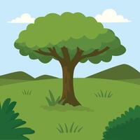 illustration of a tree in the middle of a green natural atmosphere vector