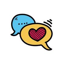 Two speech bubbles with a heart in one of them vector