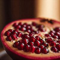 Close-Up of Sliced Pomegranate Showing Red Seeds photo