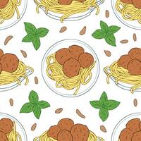 top view of meatballs and spaghetti seamless pattern vector