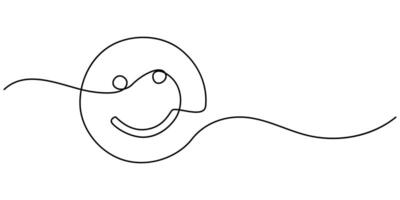One continuous line art smiling face isolated vector