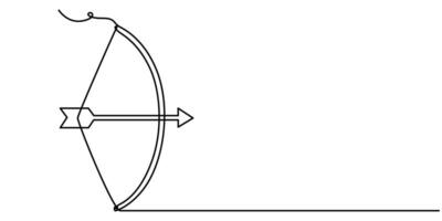 Bow and arrow, continuous line drawing, isolated illustration vector