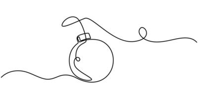 Bomb with burning fuse in one Continuous line drawing. Stress explosion and boom concept vector