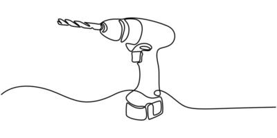 Continuous Line Drawing of Cordless Drill Icon. Hand Drawn Symbol Illustration. vector