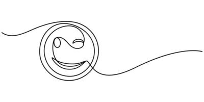 One continuous line art smiling face isolated illustration vector