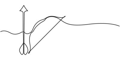 Continuous line drawing of archer Single line illustration of archer aiming target vector