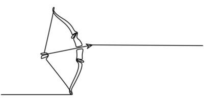One single continuous line drawing of young archer focus exercising archery to hit the target vector