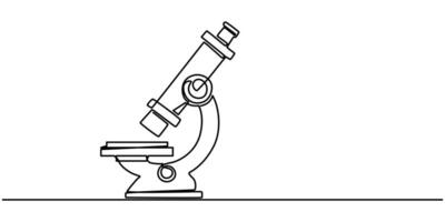 Microscope labs in continuous one line drawing, Single line art illustration of laboratory equipment Editable vector