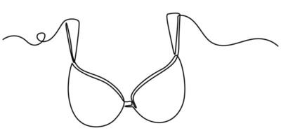 Continuous one simple single line drawing of push up bra icon in silhouette on a white background vector