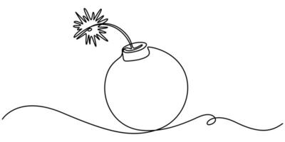 Bomb with burning fuse continuous one line drawing vector
