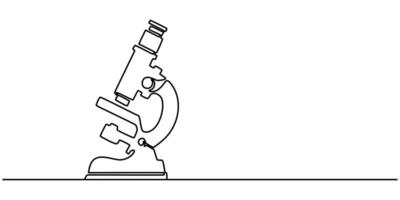 Continuous one line drawing of microscope laboratory. Microscope line art illustration vector