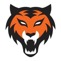 A bold, graphic design of a tiger's head, perfect for logos, mascots, and branding. Orange and black color scheme. vector