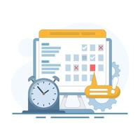 Scheduled Appointment Time Concept. Calendar with Clock. Activity planner and schedule. Additional planner, emphasizing organized time management. Design Illustration in Background. vector
