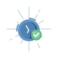 time management concept. alarm clock with check mark, which symbolizes that the reminder has been successfully activated in the mobile app. for ui design, mobile app features. Flat illustration. vector