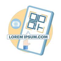 concept for quick access, smartphone scanning QR code with camera, website link appears on screen. digital interaction, technology, mobile app or modern ux. flat design illustration vector