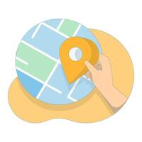 Map concept with location pin, add address or set location in mobile app. for UI design, navigation app, GPS service and e-commerce platform. Flat cartoon design illustration. vector