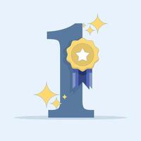 The concept of number one with a badge symbolizes priority and exceptional quality. Perfect to represent excellence, high standards, customer satisfaction or leadership. Flat illustration vector