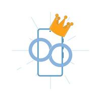 Premium Features Concept. Smartphone screen showing infinity symbol and crown. Unlimited premium features with lifetime access in mobile app. For UI, banner or promotional materials. Flat illustration vector
