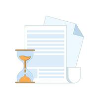 concept of document in progress. paper document with hourglass symbol, representing a file or document in progress, under review, or awaiting approval. flat design illustration in the background. vector