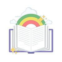 world book day concept. open book with rainbow. love and enjoy reading books. knowledge and science. symbol or icon element. minimalist design illustration. vector