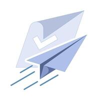 a sheet of paper with a check mark and a paper plane. successful delivery of data, documents or files. for mobile applications, presentations or any digital visual communication. Design illustration. vector