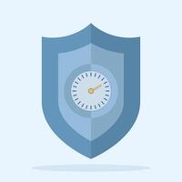 Time efficiency concept, shield with stopwatch, protection, punctuality guarantee, on time guarantee. for time management concept, deadline security and on time service. Flat design illustration. vector