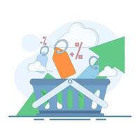 The concept of inflation or rising prices. The design features price tags, a shopping cart, and an upward-pointing arrow, symbolizing rising costs and economic trends. vector