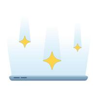 Concept of New feature or update on mobile app. Smartphone screen emits bright light with shiny icons. For app promotion, update announcement and technology related design. Flat illustration. vector