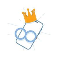 Premium Features Concept. Smartphone screen showing infinity symbol and crown. Unlimited premium features with lifetime access in mobile app. For UI, banner or promotional materials. Illustration vector