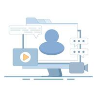 Online streaming multimedia player application training course concept. E-learning platform. Distance learning, courses, internet classes. Flat cartoon style design illustration. vector