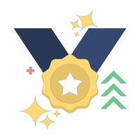 Achievement concept, medal necklace with arrow pointing up. user leveling up in an app or website. reward, progress or unlocking new benefits in a gamification system. Flat design illustration. vector
