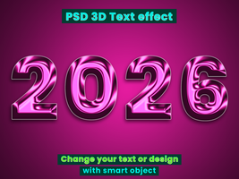 2026 Bold typography festival glow 3d text effect mockup with editable glowing gradient and 3d text mock up style psd