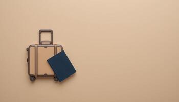Stylish Travel Suitcase and Passport on Beige Background photo
