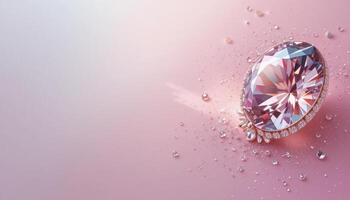 Sparkling Pink Gemstone with Water Droplets on Soft Background photo