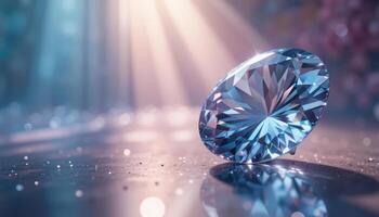 Stunning Blue Diamond with Sparkling Reflections and Light Rays photo