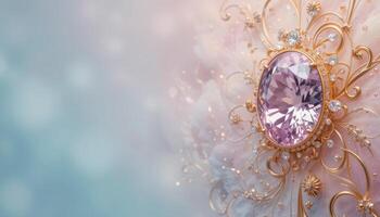 Elegant Pink Gemstone with Intricate Floral Design Background photo
