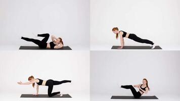 A fit individual performs a variety of exercises focusing on core strength, flexibility, and endurance. The training session showcases a blend of movements designed for an effective workout. video