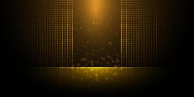 Abstract glitter gold luxury background. Element with gold light glow effect, bokeh and glowing dot particle on black gradient color. Modern graphic design for wallpaper background vector