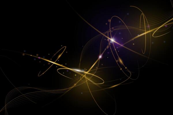 Abstract chaos, gold wave line pattern, flow line and particle dot on dark color background. Modern futuristic, design for background.