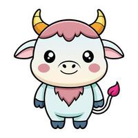 Adorable Cartoon Ox in Kawaii Style for Coloring Fun in ISO Format vector