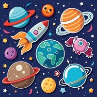 Intergalactic Extravaganza A Universe of Stickers for Kids Cosmic Adventures with Planets and Moons vector