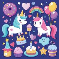 Enchanting Unicorns Adorned with Mystical Elements for Birt vector
