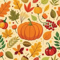 Autumn Themed Thanksgiving Decorative Seamless Pattern with Festive Elements vector