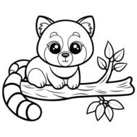Adorable Kawaii Red Panda Resting Comfortably on a Branch in a Tree vector