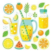 Refreshing Summer Delight A Collection of Vibrant Lemonades with Unique Flavors vector
