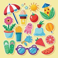 Extensive Collection of Vibrant Summer Stickers Featuring Diverse Marine Life vector